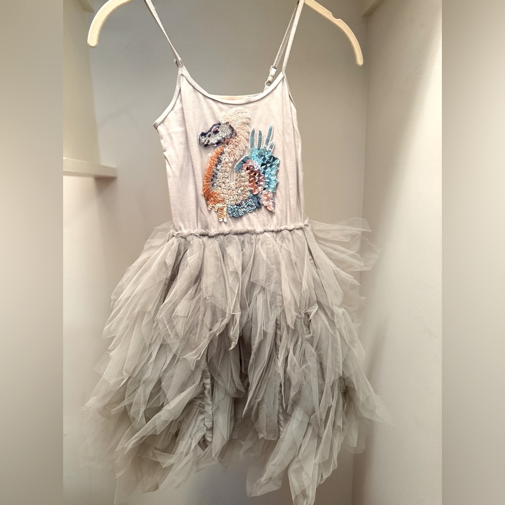Tutu de Monde grey tulle dragon dress size 6-7. Excellent condition.